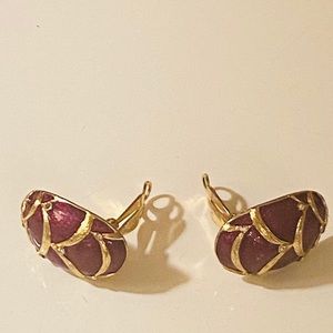 Vintage Plum Colored Egg Shape Clip on Earrings